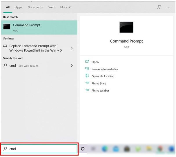 コマンド プロンプトを開きます。 ユーザーは、「cmd」を検索して Enter キーを押すことで、この手順を実行できます。
